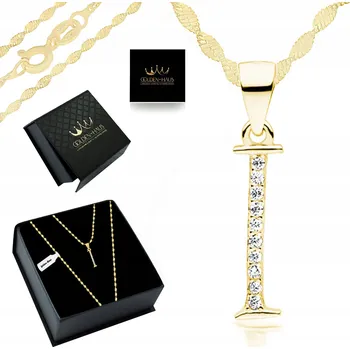 Přívěsek ZLATÝ DÁMSKÝ NÁHRDELNÍK PŘÍVĚSEK PÍSMENO "I" 925/585 DÁREK PRO DÍVKU