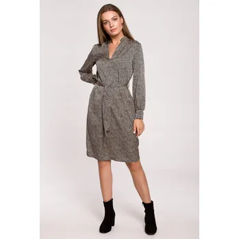 Dámské šaty OUTLET MÓDNÍ ŽENSKÉ ŠATY SE ZAVAZOVÁNÍM V PASE BÉŽOVÁ 40 L