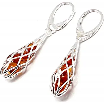 Náušnice STŘÍBRNÉ NÁUŠNICE S JANTAROM