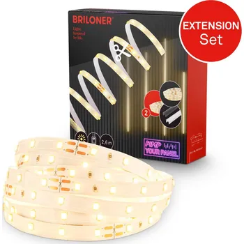 LED páska BRILONER Prodlužovací sada LED Strip On/Off pro nástěnný panel – 260 cm, teplá bílá, zkracovatelná, samolepící, bílé 8019147