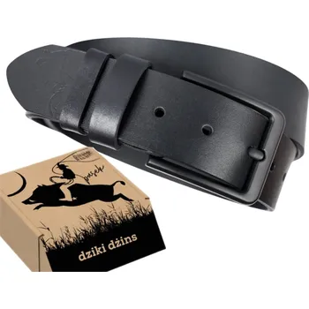 Opasek DZIKI Džíns široký kožený opasek pánský černý 85 cm lícová kůže dárek