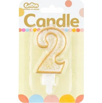 Dortová svíčka Narozeninová SVÍČKA ČÍSLICE dvě 2 bílá se ZLATÝM obrysem dekorace na dort