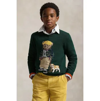 Pánský svetr Dětský bavlněný svetr Polo Ralph Lauren zelená barva, 323978393001 79X, vel. 163-174