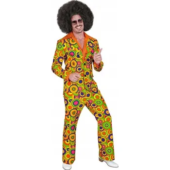 Karnevalový kostým Pánský Kostým ze 70. let sako Žlutá kruhová bunda a kalhoty Groovy, velikost M
