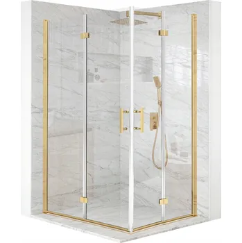 Sprchový kout obdélníkový otevírací zlatý 90x80 cm sklo 6 mm + povrchová úprava