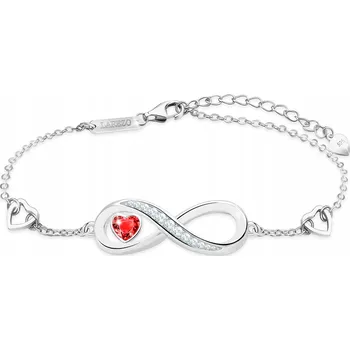 Náramek Stříbrný Náramek Srdce Nekonečno Červená Zirkon Láska STŘÍBRO 925