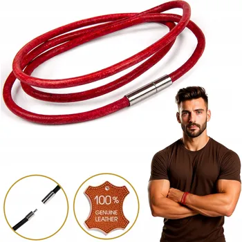 Náramek Náramek, Červený náramek, Pánský náramek kožený 2mm 195mm