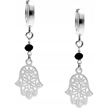 Náušnice Visací náušnice ruka Fatimy HAMSA s černým korálkem stříbro 925 krabička