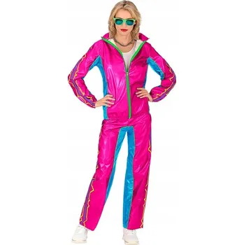 Karnevalový kostým KOSTÝM TEPLÁKOVKA METALICKÁ RŮŽOVÁ DISCO 80. LÉTA L