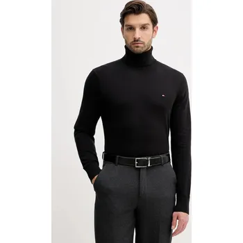 Pánský svetr Svetr s příměsí kašmíru Tommy Hilfiger pánský, černá barva, lehký, s golfem MW0MW28048.9BYY 99X, vel. XXL