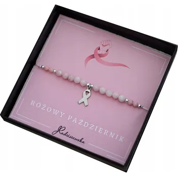 Náramek Bransoletka Różowy Październik z přírodních kamenů Šňůra Stříbro 925