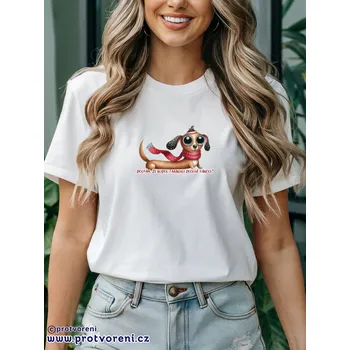 Dámské tričko Trička s potiskem Tričko s potiskem, PEJSEK - DOUFÁM, ŽE BUDOU TAAAKHLE DLOUHÉ VÁNOCE, 1 ks zvolte VELIKOST textilu ZDE:: M- velikost typ Beagle