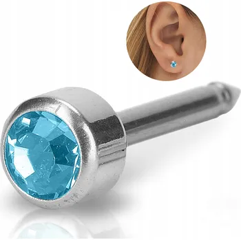 Náušnice BLOMDAHL náušnice na propíchnutí ucha BEZEL AQUAMARINE 4mm STŘÍBRNÝ LÉKAŘSKÝ TITAN