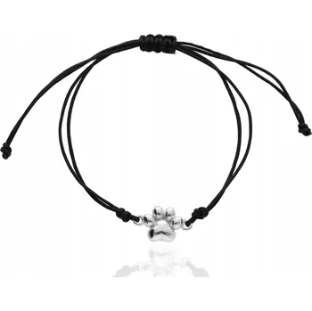 Náramek Stříbrný náramek s tlapkou, šňůrkový, psí/kočičí tlapka, BARVY STŘÍBRO 925
