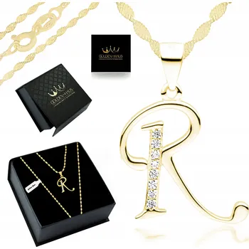 Přívěsek ZLATÝ DÁMSKÝ NÁHRDELNÍK PŘÍVĚSEK PÍSMENO R 925/585 PRO VNUČKU DCERU 45 CM