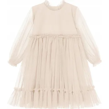 Dámské šaty TuSzyte | Elegantní béžové tylové šaty s dlouhým rukávem, PL VEL. 116