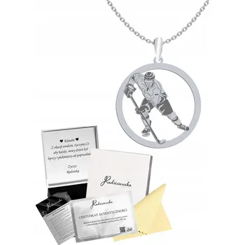 Náhrdelník Stříbrný Náhrdelník HOKEJ Hokejista Řetízek Dárek STŘÍBRO 925 GRAVÍROVÁNÍ DÁREK