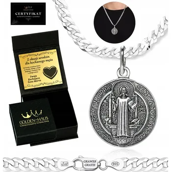 Řetízek PÁNSKÝ STŘÍBRNÝ PANCR ŘETÍZEK + PŘÍVĚSEK SV. BENEDIKT PR 925 JAKO DÁREK