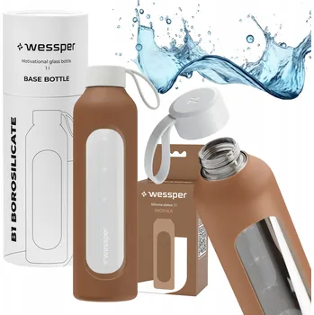 Motivační skleněná lahvička na vodu 1 l Wessper B1 BOROSILICATE Mokka