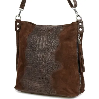 Vera Pelle Italy shopper kabelka z pravé přírodní semišové kůže hnědá