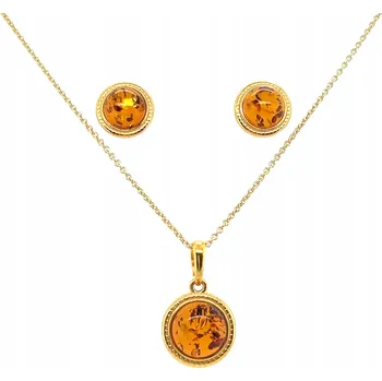 Náušnice Přívěsek stříbrné náušnice s jantarem pozlacené 925 OČNÍ sada FILM