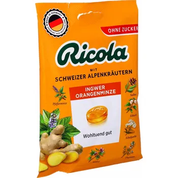 Bonbon Bylinné Bonbóny Ricola bez cukru se Pomeranč Zázvor