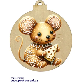 Vánoce Dekorace, vánoční, Dřevěná dekorace na stromeček z březové překližky, MYŠKA, 1ks