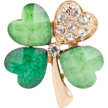 Brož Brož čtyřlístek zlatá zelená dámská zirkony pro štěstí