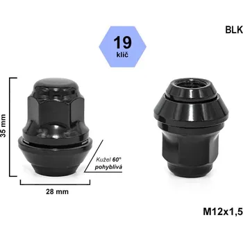 Matice na kolo Kolová matice M12x1,5 kužel, pohyblivá, klíč 19, uzavřená, DF02P-MW-BLACK, výška 35 mm