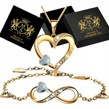 Náramek Zlatá Sada Náhrdelník Srdce Náramek Nekonečno Stříbro 925 Módní Doplňky
