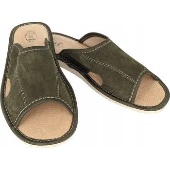 Dámská obuv Pánské kožené Papuče Bačkory Nazouváky pantofle, zelené, 46