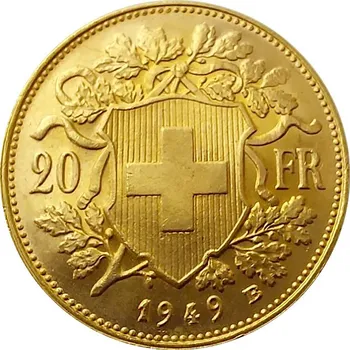 Zlatá mince 20 Frank Helvetia - Vreneli 1949