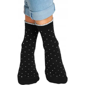 Dámské ponožky NOVITI dámské ponožky černé se stříbrnými puntíky, bavlněné, velikost 35-38