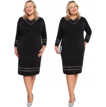 Dámské šaty Jednoduché šaty se stříbrnými detaily, velikost 60