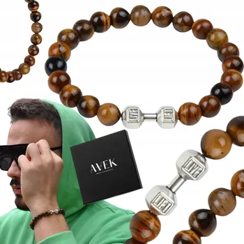 Náramek PÁNSKÝ NÁRAMEK KORÁLKOVÝ Z KAMENE TYGŘÍHO OKA S ČINKOU A JEDNORUČKOU 8MM