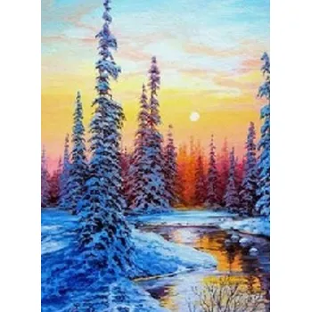 Obraz DIAMANTOVÁ LESNÍ MOZAIKA ŘEKA V ZIMĚ KREATIVNÍ VÝŠIVKA 30X40 CM