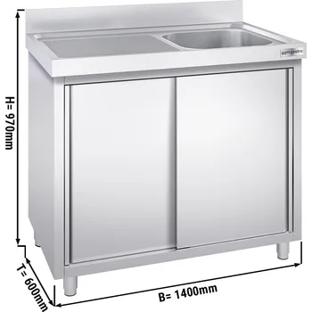 Kuchyňská skříňka G.Gastro Dřezová skříňka PREMIUM z nerezové oceli - 1,4 m - 1 dřez vpravo - D 50 x š 40 x H 25 cm