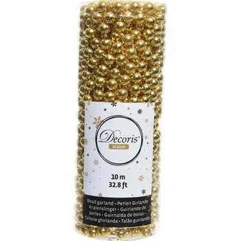 Vánoční dekorace ŘETĚZ KORÁLKY ZLATÉ NA VÁNOČNÍ STROMEK OZDOBNÝ 10m GIRLANDA