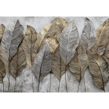 Fototapeta FOTOTAPETA LISTY BETON ZLATÁ ŠEDÁ NA ZEĎ LOŽNICE OBÝVACÍ POKOJ 400x280