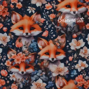 Zimní softshell Lišky v záplaě květů, světlá (E) z 3,7m (Zimní softshell potištěný)