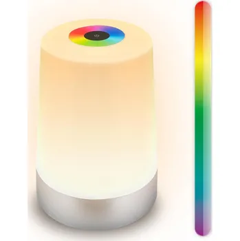Lampička BRILONER Nubsi stolní lampička - 2,8W, 280lm, nabíjecí, LED, stmívatelné, RGB+W, matný chrom 7554014