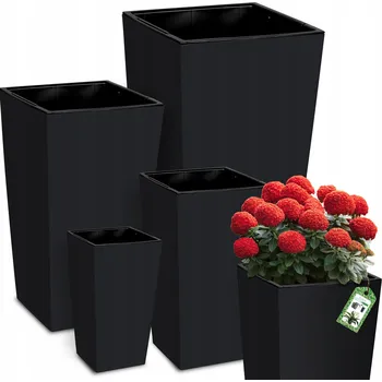 Květináč SADA 4 X KVĚTINÁČŮ KVĚTINÁČE ANTRACIT MATNÝ ZAHRADNÍ STOJANOVÝ KVĚTINÁČ S VLOŽKAMI