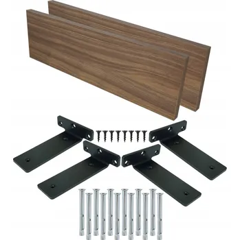 police 2x Nástěnné police ořech 65 x 20 cm deska police závěsná regál + držák loft