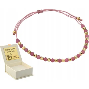 Náramek ŠŇŮRKOVÝ NÁRAMEK ZLATO 585 TURMALÍN PINK A BROUŠENÉ ZLATÉ KULIČKY