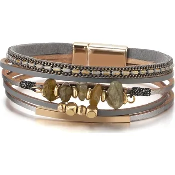 Náramek Dámský kožený náramek s labradoritem Čáry