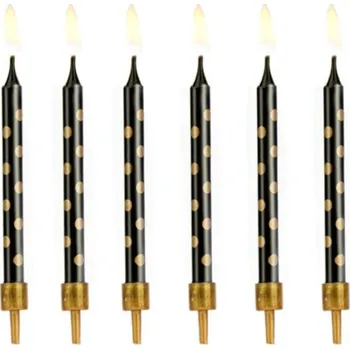 Dortová svíčka Svíčky na dort černé se zlatými tečkami 6 cm 6 ks