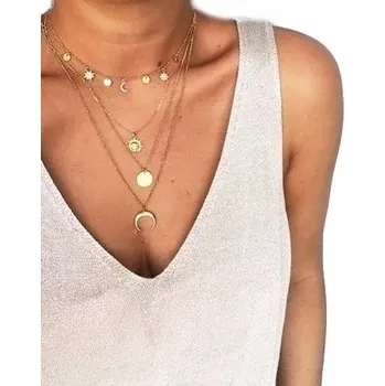 Náhrdelník CHOKER NÁHRDELNÍK zlatý MĚSÍC SLUNCE zirkony