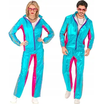 Karnevalový kostým KOSTÝM TEPLÁKOVKA METALICKÁ MODRÁ DISCO 80. LÉTA XXL