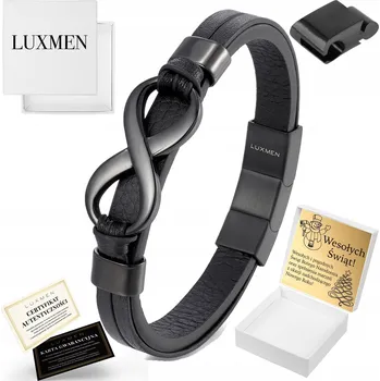 Náramek Pánský náramek kožený nekonečno černý gravírování nastavitelný dárek