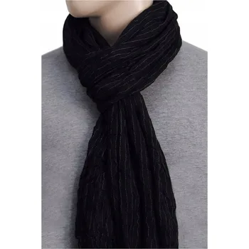 Šála Přírodní Viskoza 100% Krčená Široká Pánská Šála Černá GREG w19